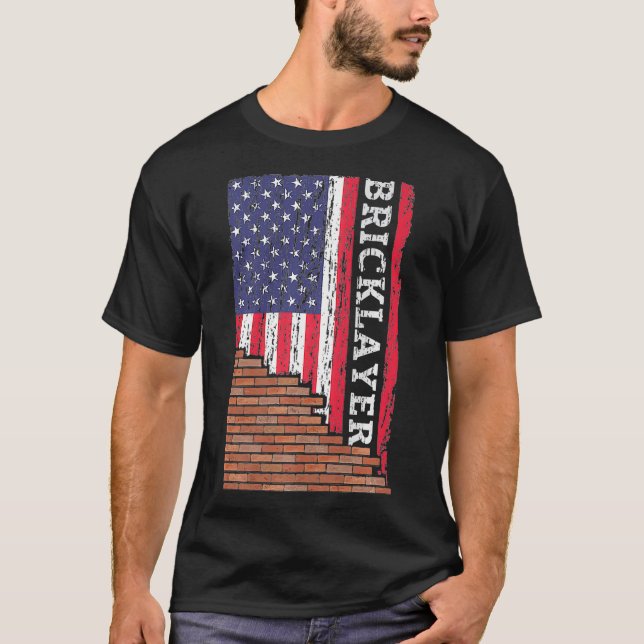 Brick Mason Bricklayer Masonry Dad US Flag Gift T-Shirt (Front)