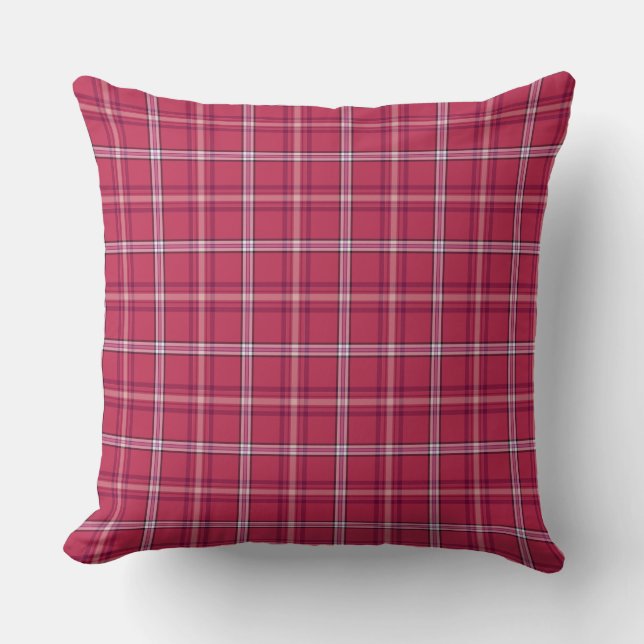 Brick Red and Soft Peach Plaid Throw Pillow (Front)