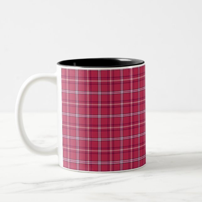 Brick Red and Soft Peach Plaid Two-Tone Coffee Mug (Left)