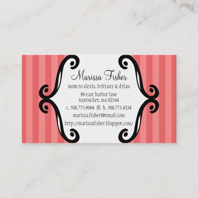 Brick Red Charming Striped Mommy Calling / Card (Front)