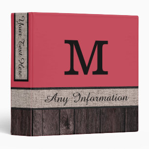 Brick red Colour Rustic Look Wood Monogram Binder