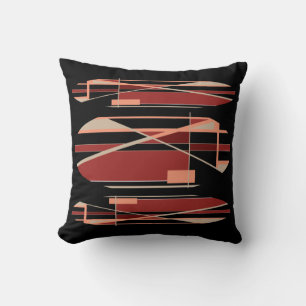 Brick Red Coral Beige on Black Modernistic Design Throw Pillow