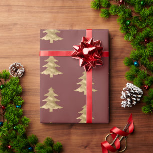 Brick Red Gold Christmas Tree   Wrapping Paper