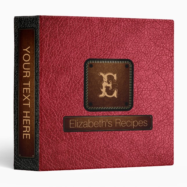 Brick Red Leather Elegant Monogram Binder (Front/Spine)