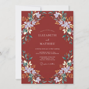 Brick Red Lilac Painted Wedding Invitation