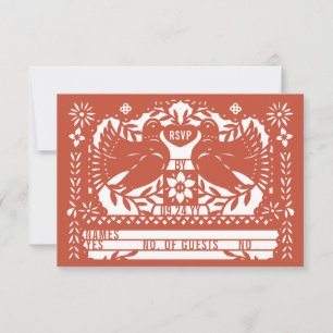 Brick Red Mexican Fantail Doves Papel Picado RSVP Card