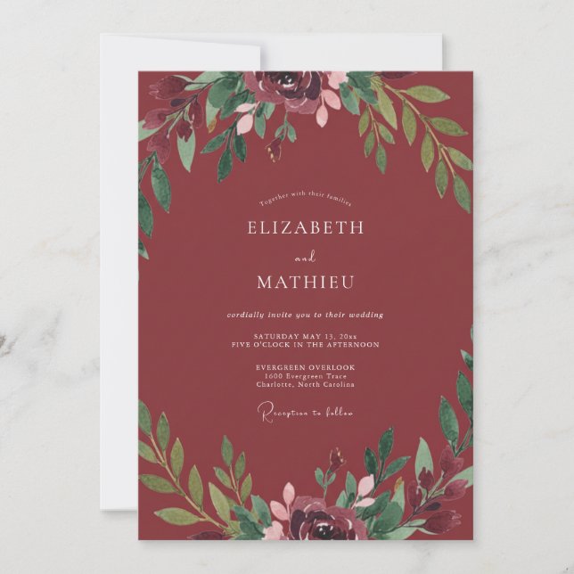 Brick Red Painted Leaf Wedding Invitation (Front)