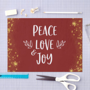 Brick Red Peace Love Joy Christmas Gold Stars Tissue Paper