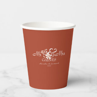 Brick Red Shabby Chic Mr & Mr Wedding Paper cup