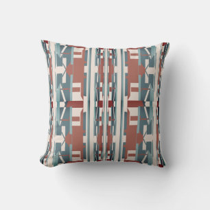 Brick Red Teal Beige Southwest Look Large Mosaics Throw Pillow