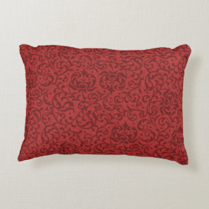 Brick Red Vintage Floral Damask Pattern Accent Pillow