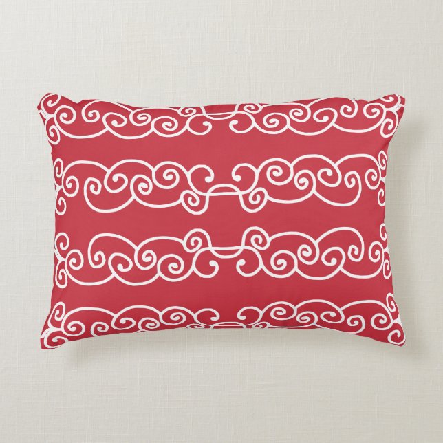 Brick red white scrolls accent pillow (Front)