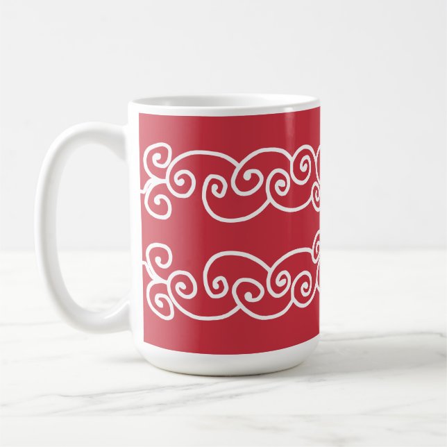 Brick red white scrolls coffee mug (Left)