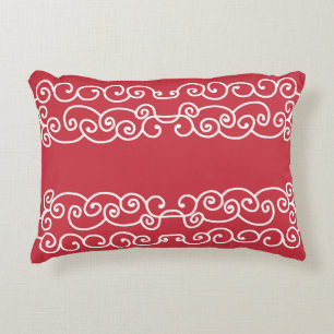 Brick red with white scrolls accent pillow