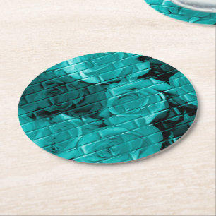 Brick Roses-03-Teal-Round Party Coasters