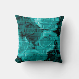 Brick Roses 03-Teal-Square Throw Pillow