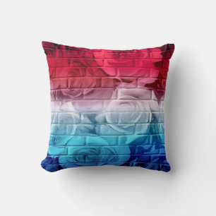 Brick Roses 11-Red White Blue-Square Throw Pillow