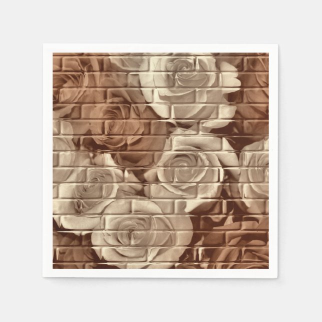 Brick Roses 13 Brown-Paper Cocktail Napkins (Front)