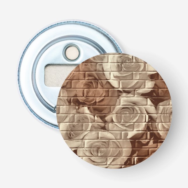 Brick Roses 13 Brown-Round Bottle Opener (Front)