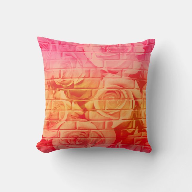 Brick Roses 17-Pink Lemonade-Square Throw Pillow (Front)