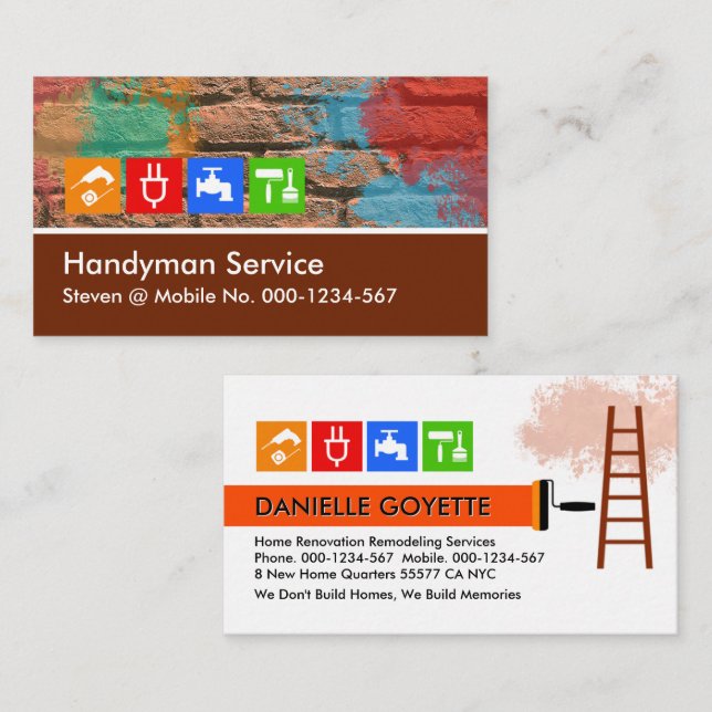 Brick Wall Brown Layer Paint Splatter Business Card (Front/Back)