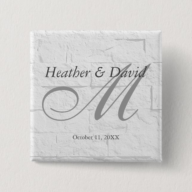 Brick Wall Calligraphy Script Monogram Wedding 2 Inch Square Button (Front)
