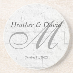 Brick Wall Calligraphy Script Monogram Wedding Coaster