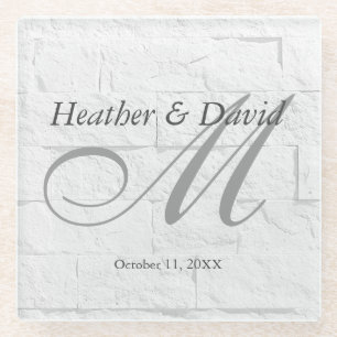 Brick Wall Calligraphy Script Monogram Wedding Glass Coaster