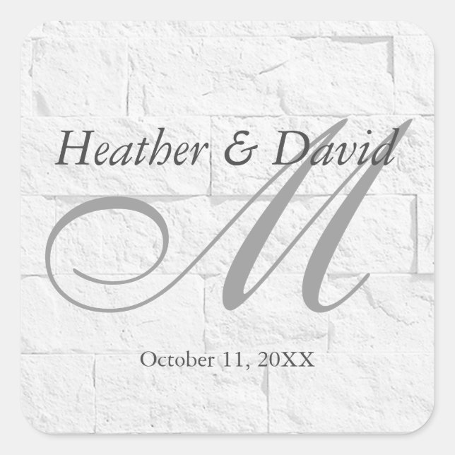 Brick Wall Calligraphy Script Monogram Wedding Square Sticker (Front)