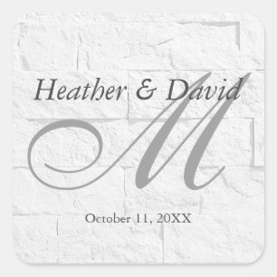 Brick Wall Calligraphy Script Monogram Wedding Square Sticker