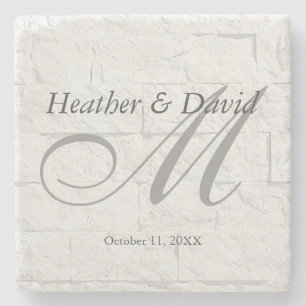 Brick Wall Calligraphy Script Monogram Wedding Stone Coaster