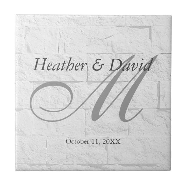 Brick Wall Calligraphy Script Monogram Wedding Tile (Front)