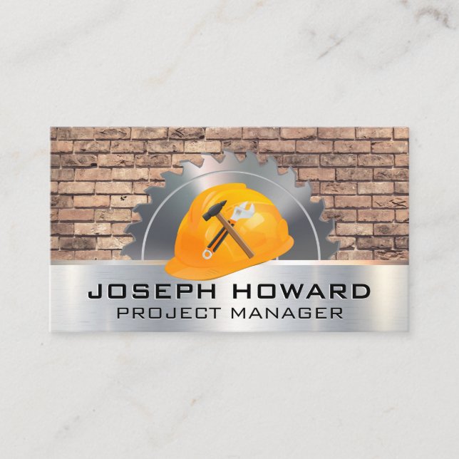 Brick wall | Circular Saw | Construction Tools Business Card (Front)