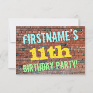 Brick Wall Graffiti Inspired 11th Birthday + Name Invitation