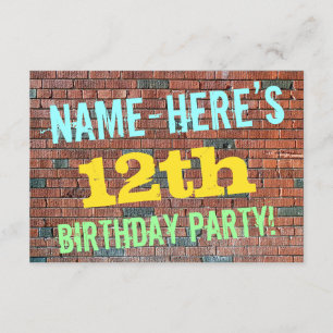 Brick Wall Graffiti Inspired 12th Birthday + Name Invitation
