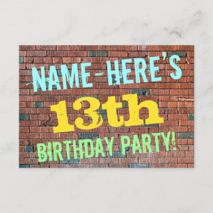 Brick Wall Graffiti Inspired 13th Birthday + Name Invitation