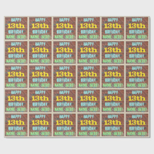 Brick Wall Graffiti Inspired 13th Birthday + Name Wrapping Paper