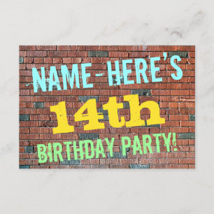Brick Wall Graffiti Inspired 14th Birthday + Name Invitation