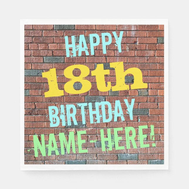 Brick Wall Graffiti Inspired 18th Birthday + Name Napkin (Front)
