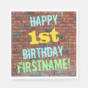 Brick Wall Graffiti Inspired 1st Birthday + Name Napkin