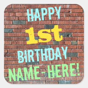 Brick Wall Graffiti Inspired 1st Birthday + Name Square Sticker