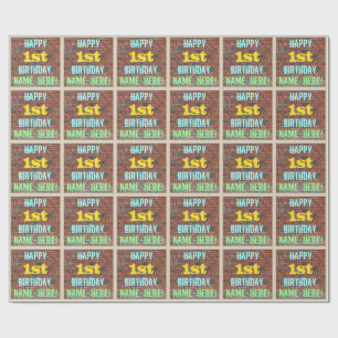 Brick Wall Graffiti Inspired 1st Birthday + Name Wrapping Paper