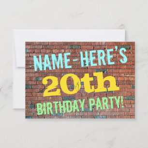 Brick Wall Graffiti Inspired 20th Birthday + Name Invitation