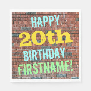 Brick Wall Graffiti Inspired 20th Birthday + Name Napkin