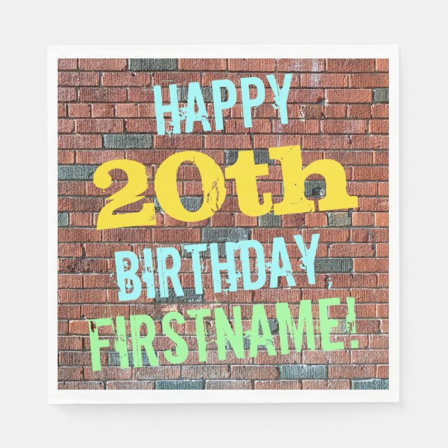 Brick Wall Graffiti Inspired 20th Birthday + Name Napkin (Front)