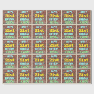 Brick Wall Graffiti Inspired 21st Birthday + Name Wrapping Paper