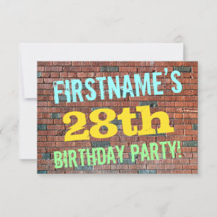 Brick Wall Graffiti Inspired 28th Birthday + Name Invitation