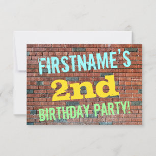 Brick Wall Graffiti Inspired 2nd Birthday + Name Invitation