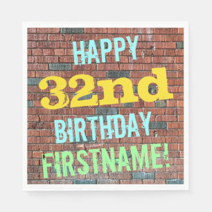 Brick Wall Graffiti Inspired 32nd Birthday + Name Napkin