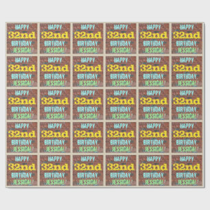 Brick Wall Graffiti Inspired 32nd Birthday + Name Wrapping Paper